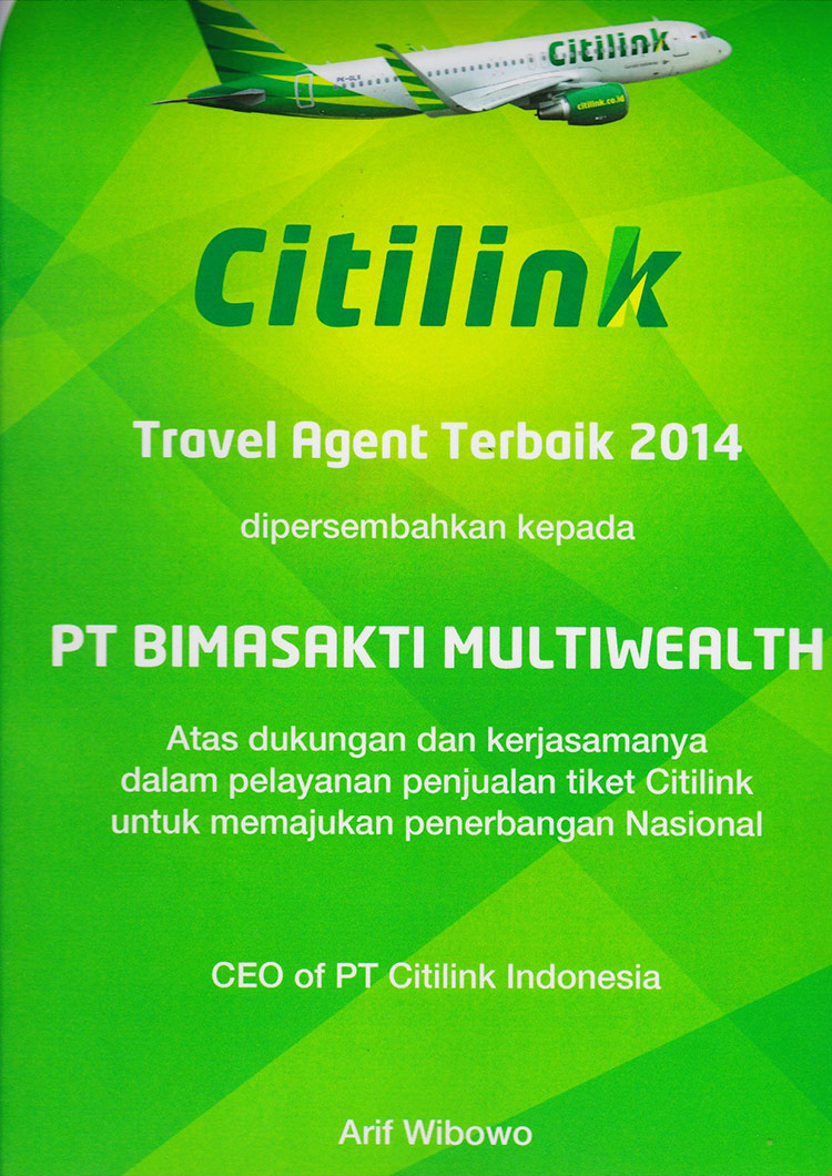 Penghargaan Citilink kepada FASTRAVEL sebagai Travel Agent Terbaik 2014